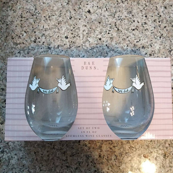 Rae Dunn Stemless 2pc Wine Glasses "We Did" - Picture 8 of 8